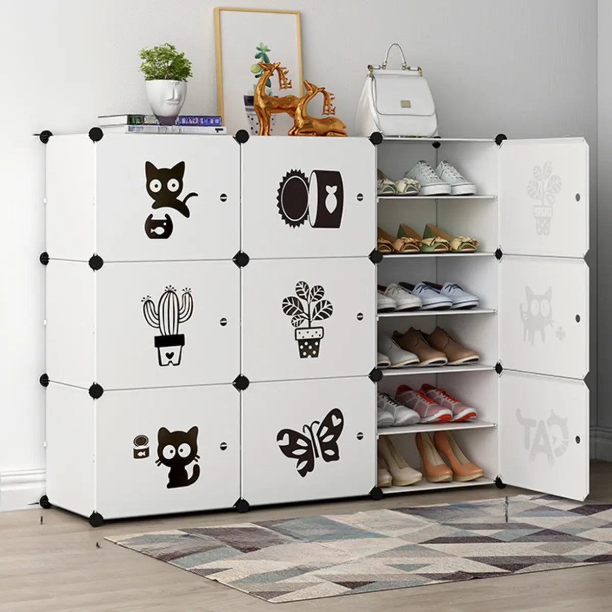 Minimalist Modular White Plastic Shoe Rack Entryway Image - 9