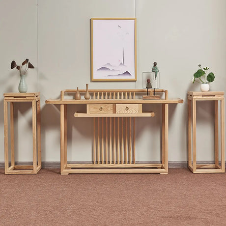 Minimalist Oak Wood Natural Storage Display Console Table Image - 1