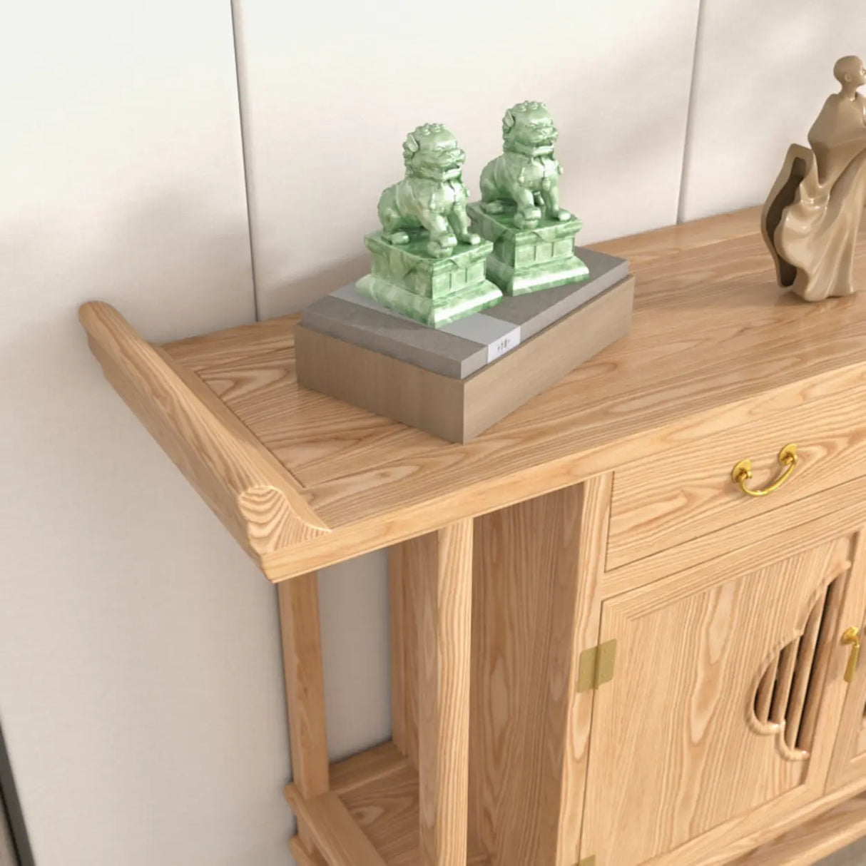 Minimalist Oak Wood Natural Storage Display Console Table Image - 10