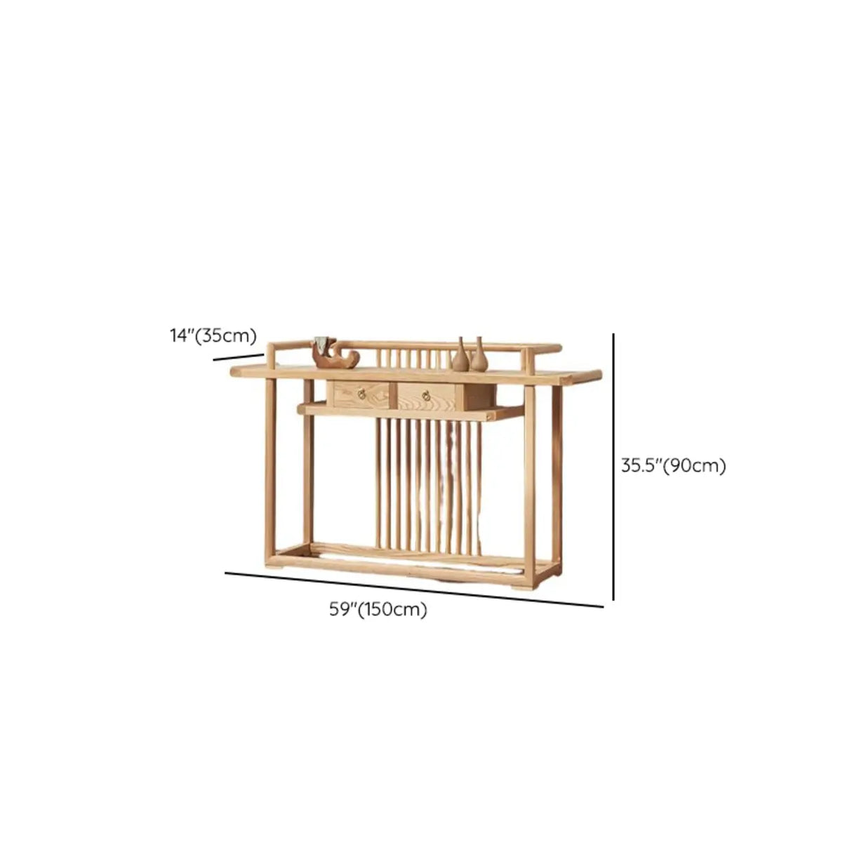 Minimalist Oak Wood Natural Storage Display Console Table Image - 13