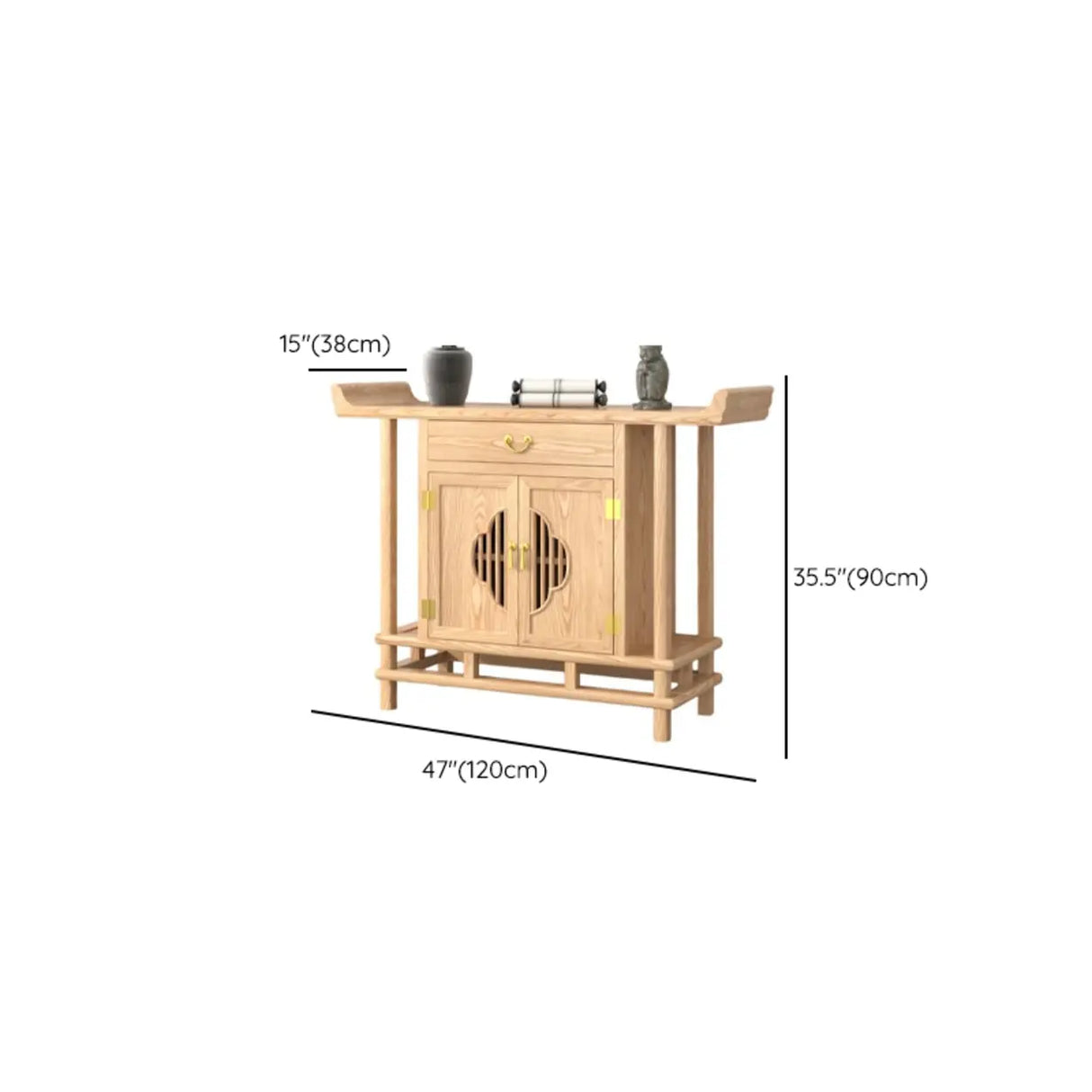 Minimalist Oak Wood Natural Storage Display Console Table Image - 14