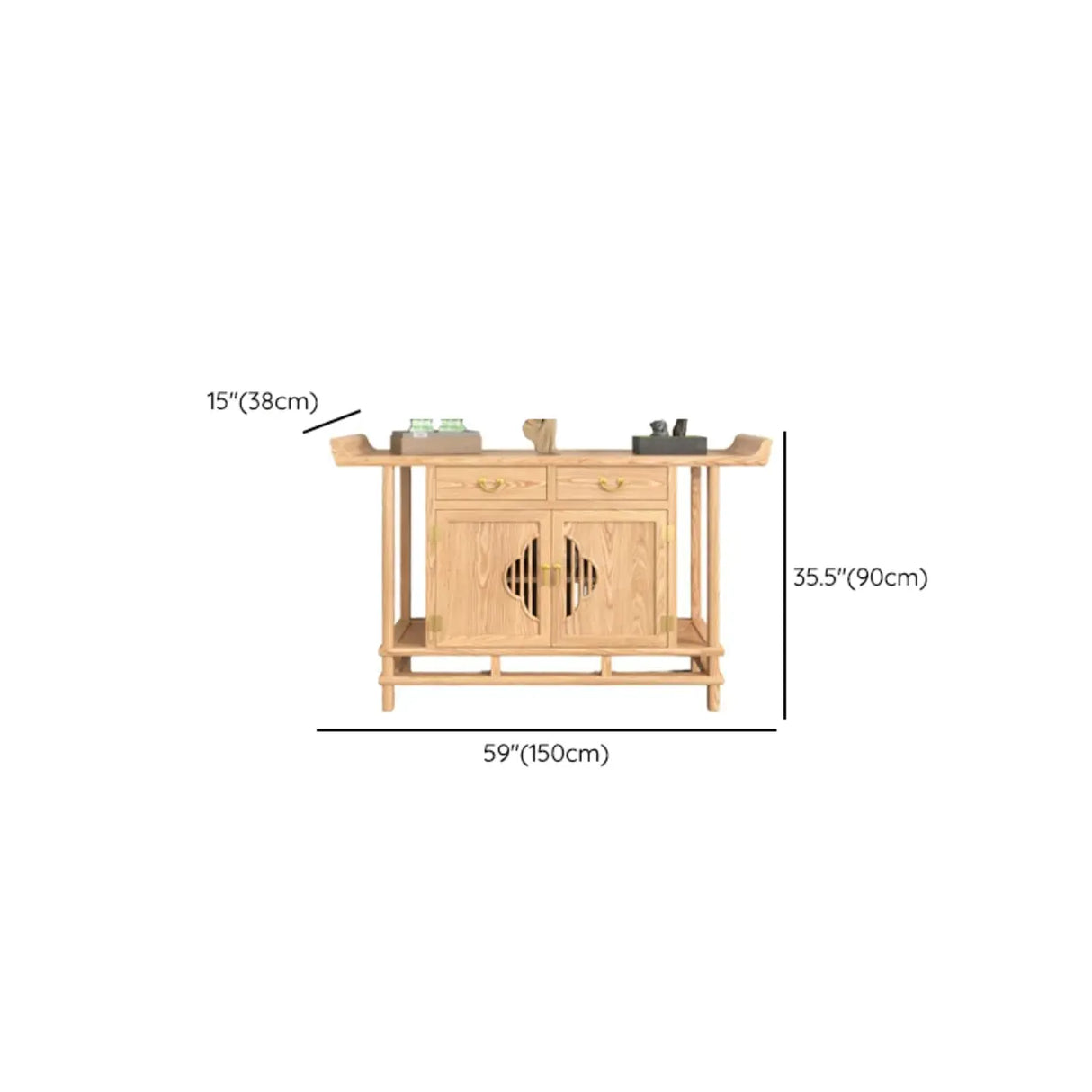 Minimalist Oak Wood Natural Storage Display Console Table Image - 15