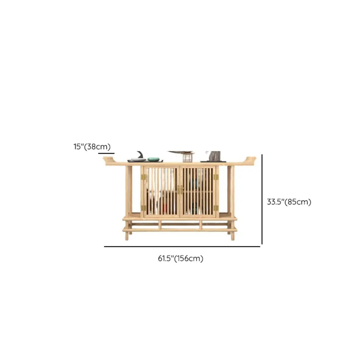 Minimalist Oak Wood Natural Storage Display Console Table Image - 16