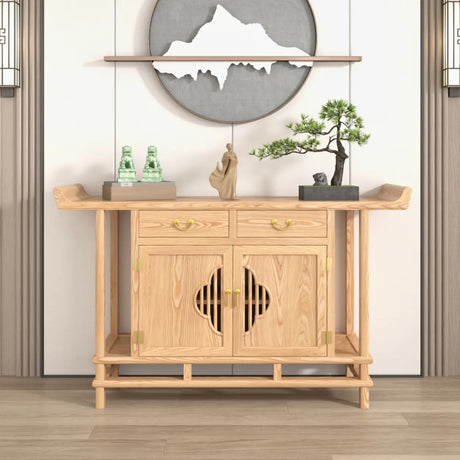 Minimalist Oak Wood Natural Storage Display Console Table Image - 2