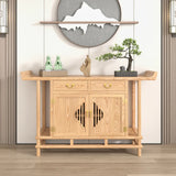 Minimalist Oak Wood Natural Storage Display Console Table Image - 2