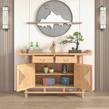 Minimalist Oak Wood Natural Storage Display Console Table Image - 4