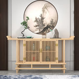 Minimalist Oak Wood Natural Storage Display Console Table Image - 5