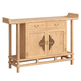 Minimalist Oak Wood Natural Storage Display Console Table Image - 6