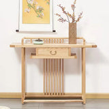 Minimalist Oak Wood Natural Storage Display Console Table Image - 9