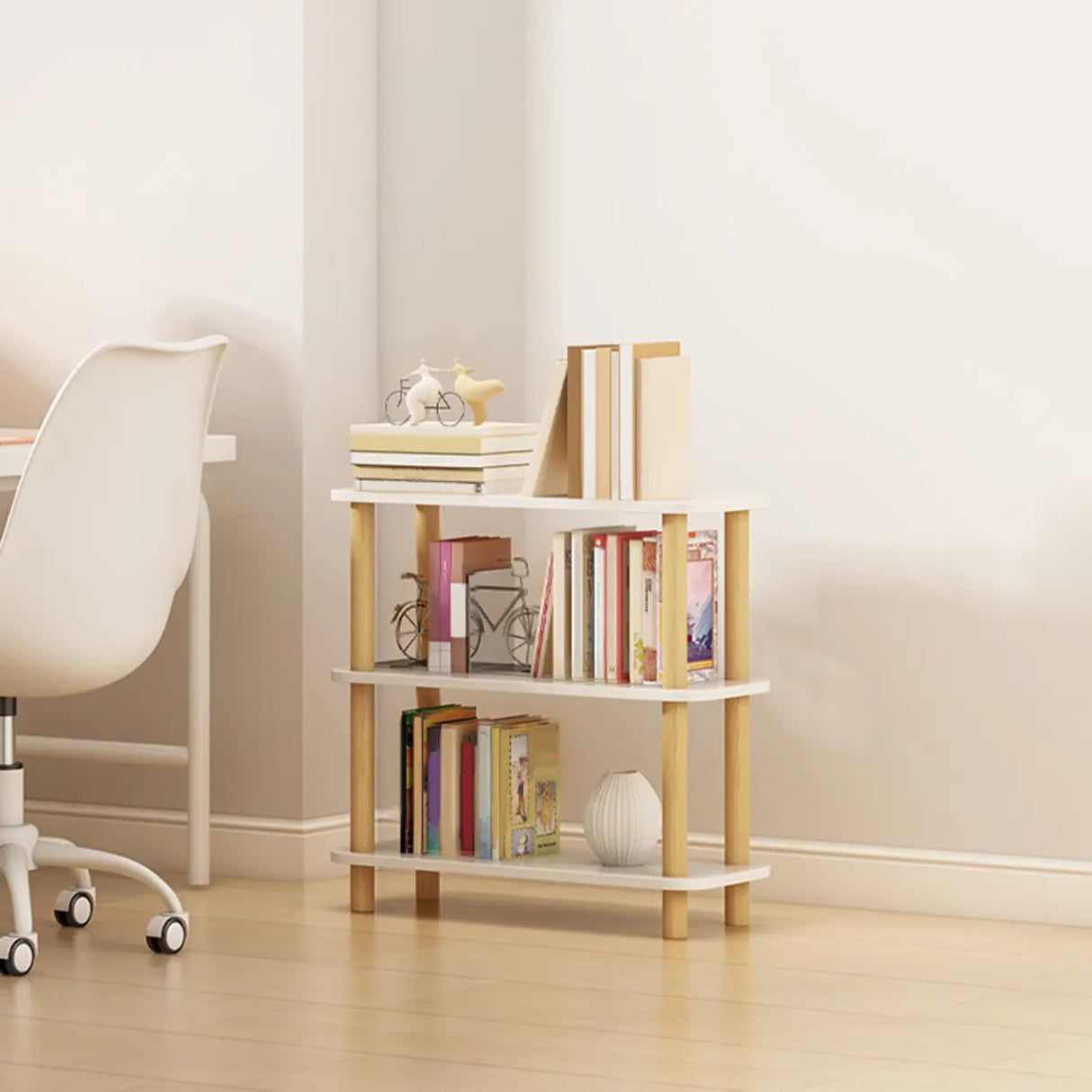 Minimalist Open-Back Wooden Etagere Display Bookshelf Image - 11