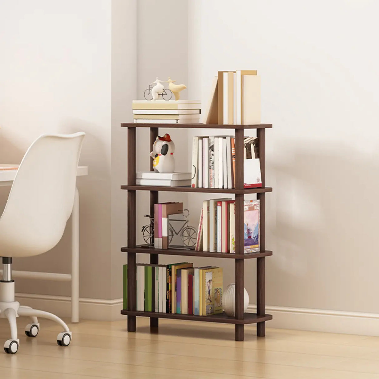 Minimalist Open-Back Wooden Etagere Display Bookshelf Image - 13