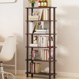 Minimalist Open-Back Wooden Etagere Display Bookshelf Image - 19