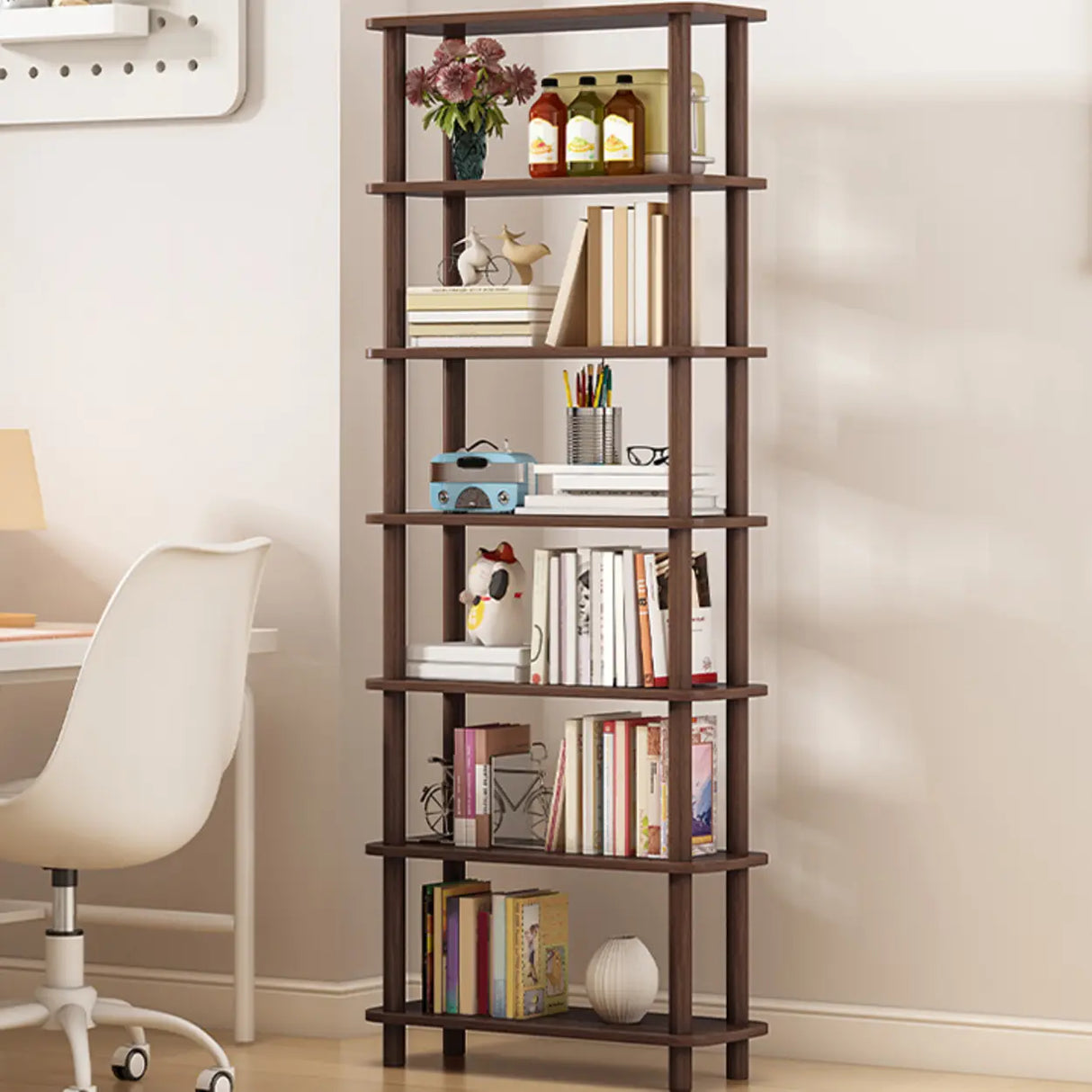 Minimalist Open-Back Wooden Etagere Display Bookshelf Image - 22