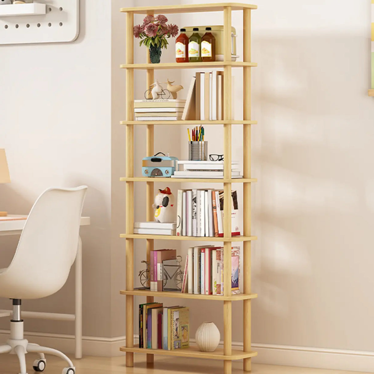 Minimalist Open-Back Wooden Etagere Display Bookshelf Image - 23