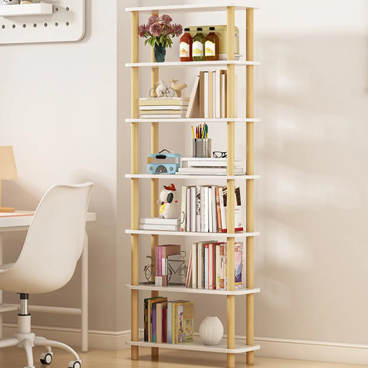 Minimalist Open-Back Wooden Etagere Display Bookshelf Image - 24