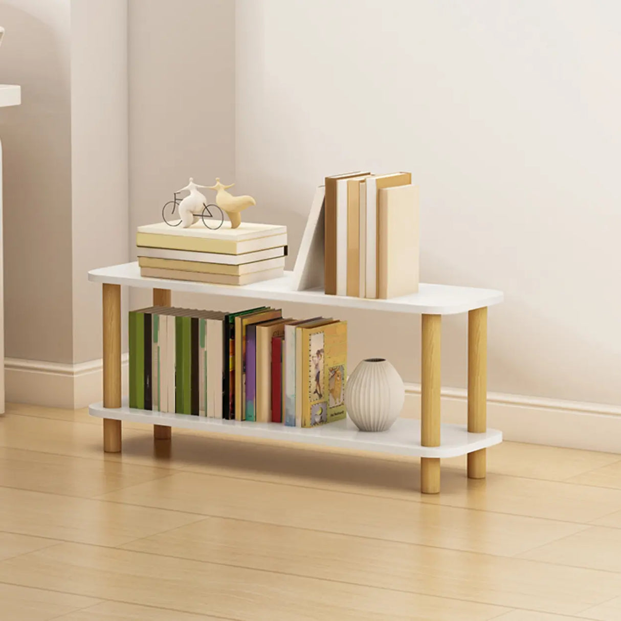 Minimalist Open-Back Wooden Etagere Display Bookshelf Image - 27