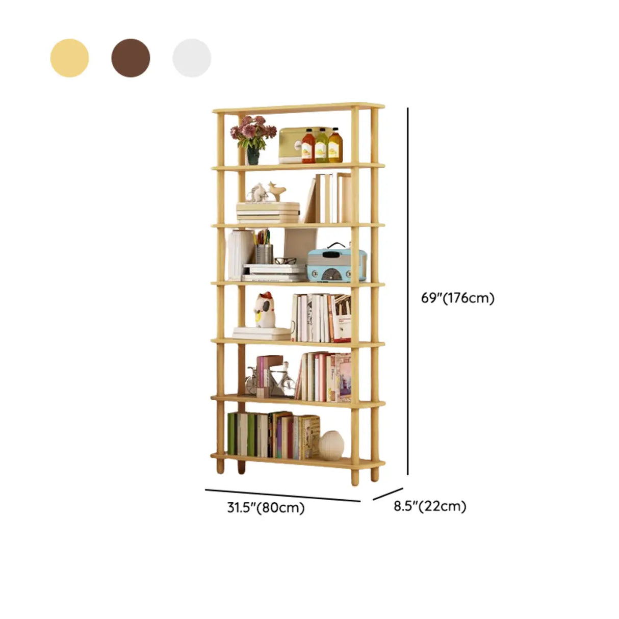Minimalist Open-Back Wooden Etagere Display Bookshelf Image - 78