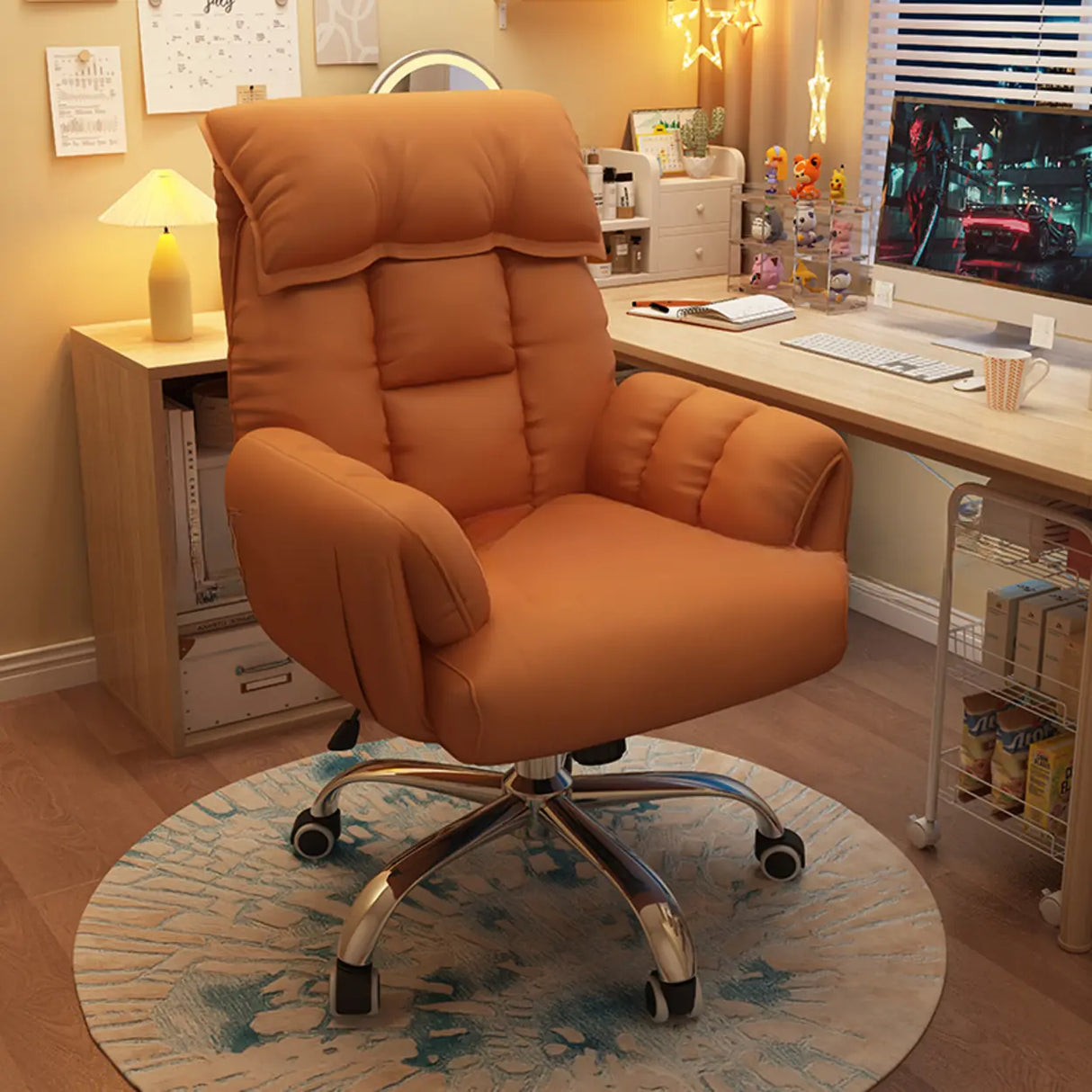 Minimalist Padded Faux Leather Office Chair with Wheels Image - 12