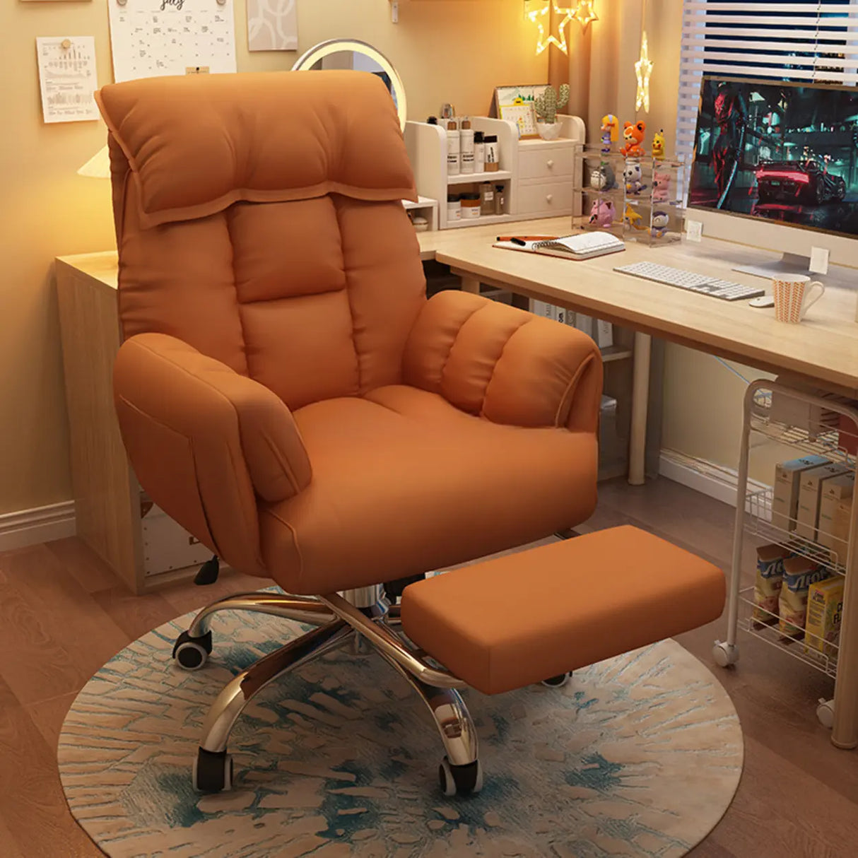 Minimalist Padded Faux Leather Office Chair with Wheels Image - 13