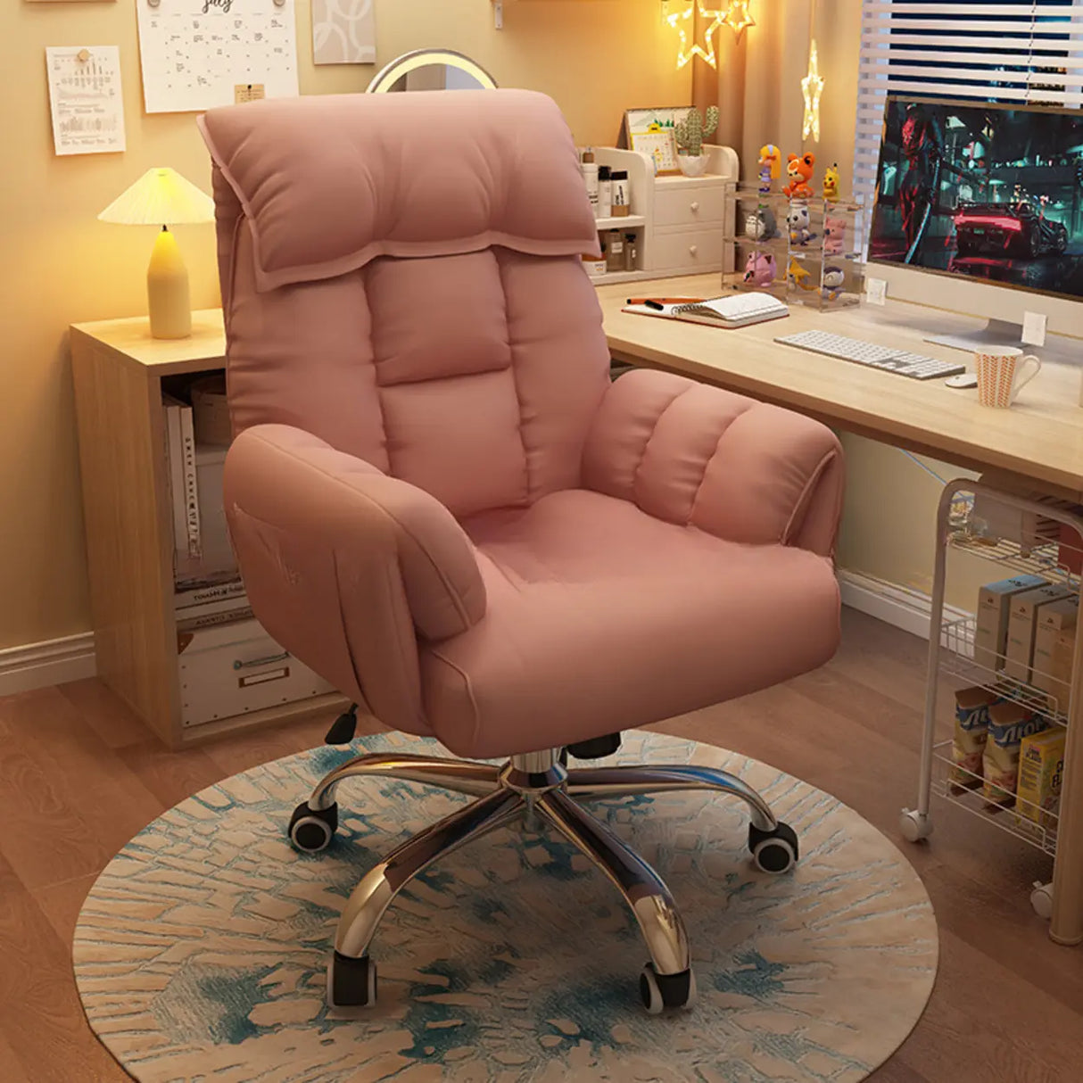 Minimalist Padded Faux Leather Office Chair with Wheels Image - 6