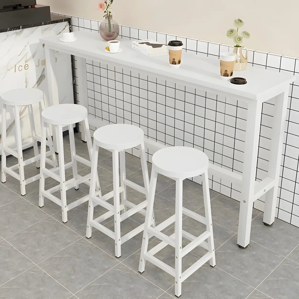 Minimalist Rectangular Counter Height Bar Table for Cafe Image - 2