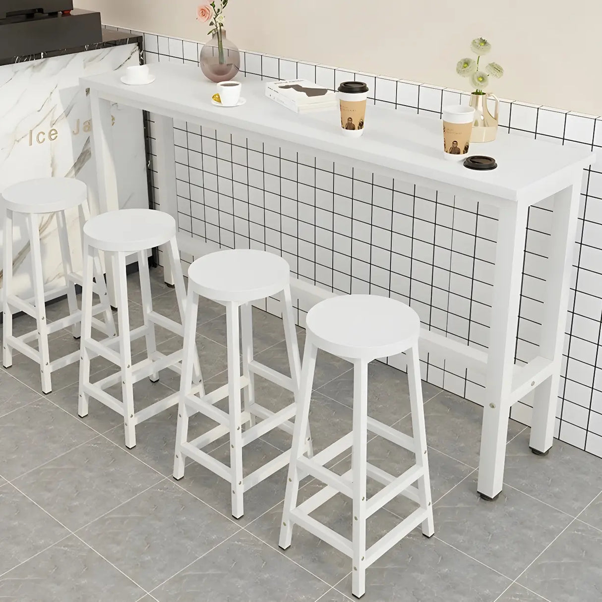 Minimalist Rectangular Counter Height Bar Table for Cafe Image - 2