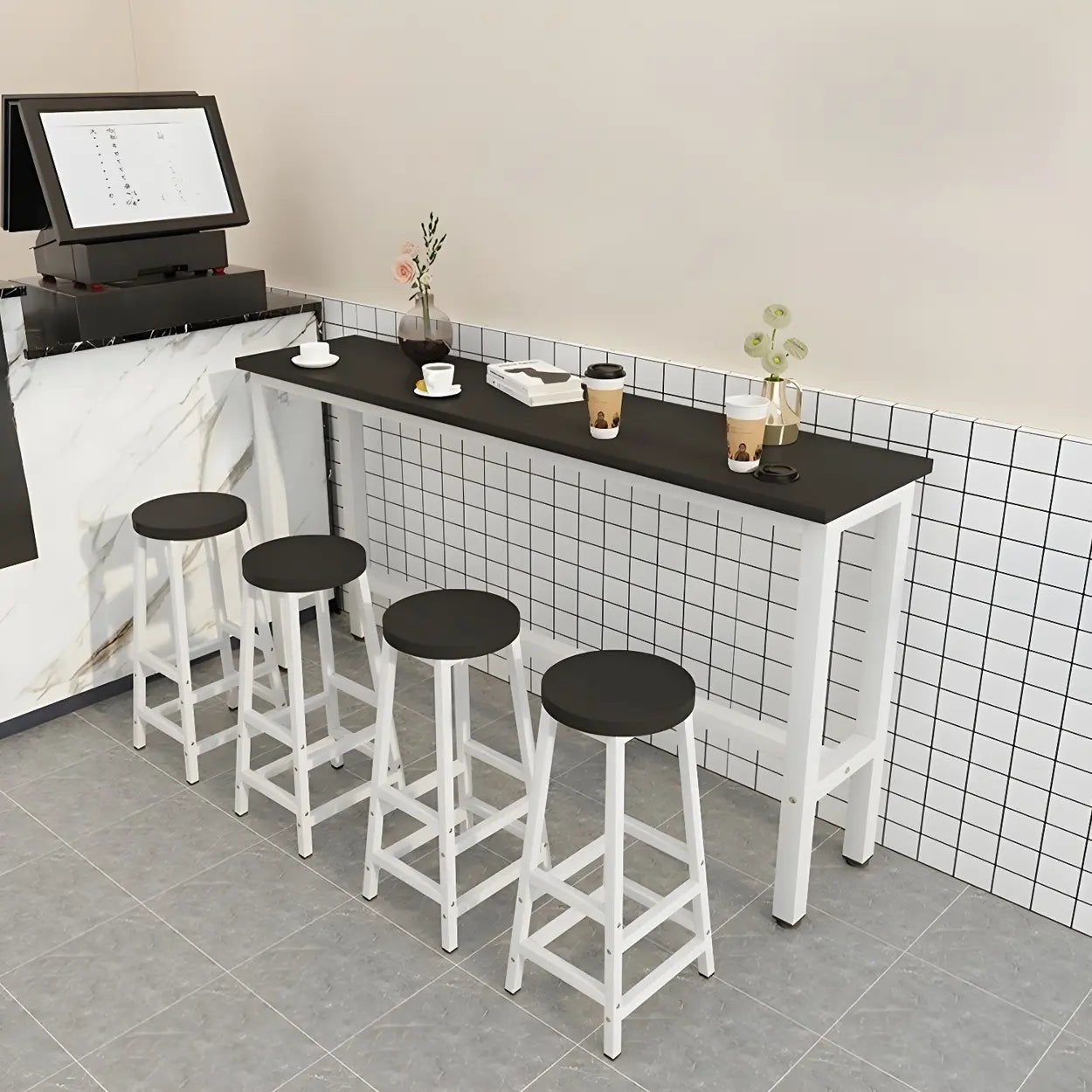 Minimalist Rectangular Counter Height Bar Table for Cafe Image - 3