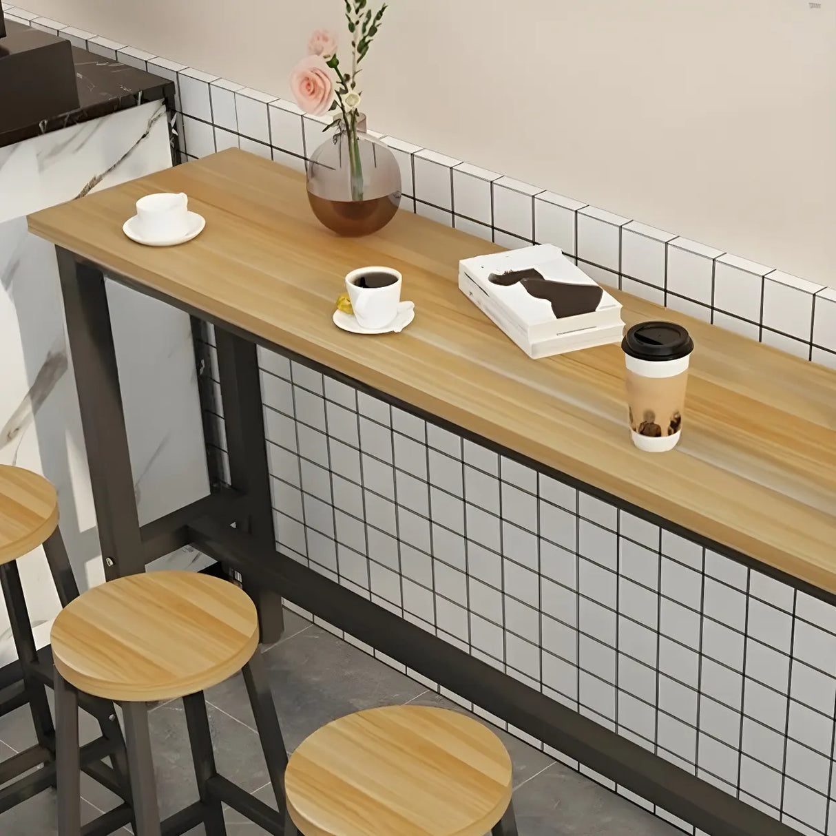 Minimalist Rectangular Counter Height Bar Table for Cafe Image - 7