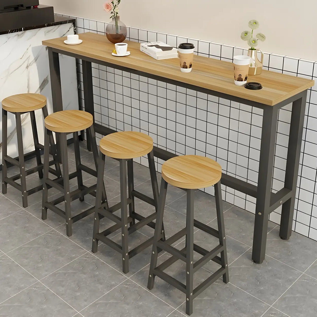 Minimalist Rectangular Counter Height Bar Table for Cafe Image - 8