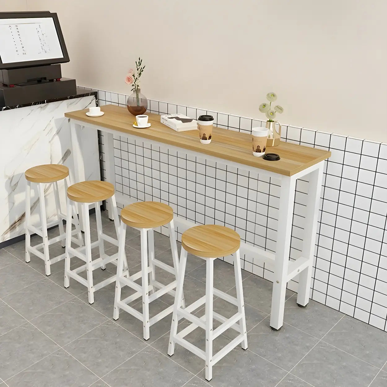 Minimalist Rectangular Counter Height Bar Table for Cafe Image - 9