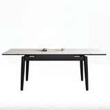 Minimalist Rectangular Extendable White Stone Top Dining Table Image - 2