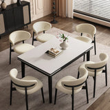 Minimalist Rectangular Extendable White Stone Top Dining Table Image - 4
