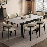 Minimalist Rectangular Extendable White Stone Top Dining Table Image - 5