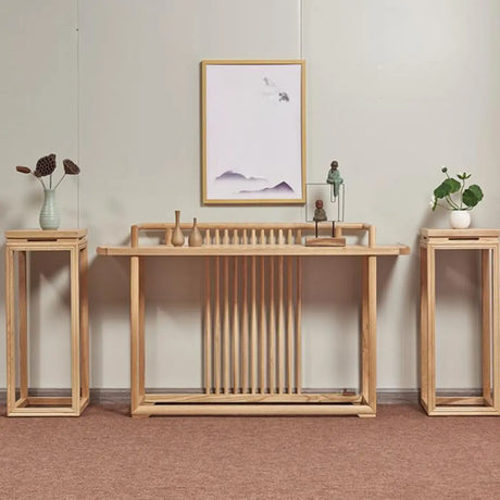 Minimalist Rectangular Light Wood Natural Console Table Image - 1