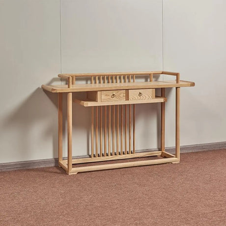 Minimalist Rectangular Light Wood Natural Console Table Image - 2