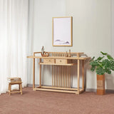 Minimalist Rectangular Light Wood Natural Console Table Image - 4