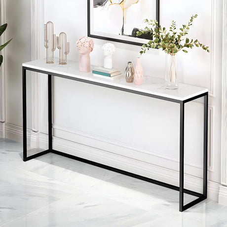 Minimalist Rectangular Marble Top White Console Table Image - 1