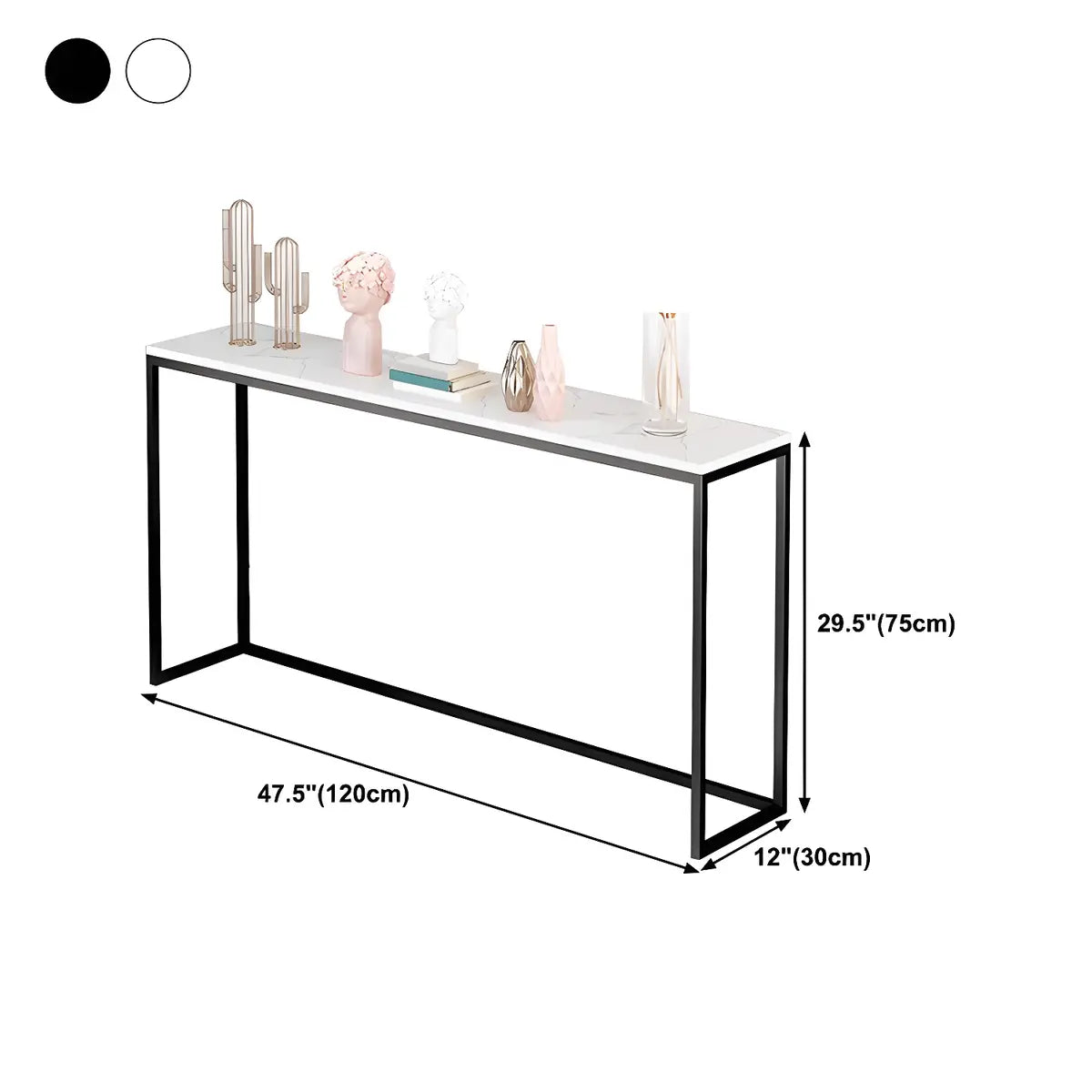 Minimalist Rectangular Marble Top White Console Table Image - 10