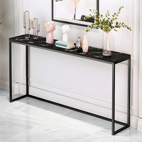 Minimalist Rectangular Marble Top White Console Table Image - 2