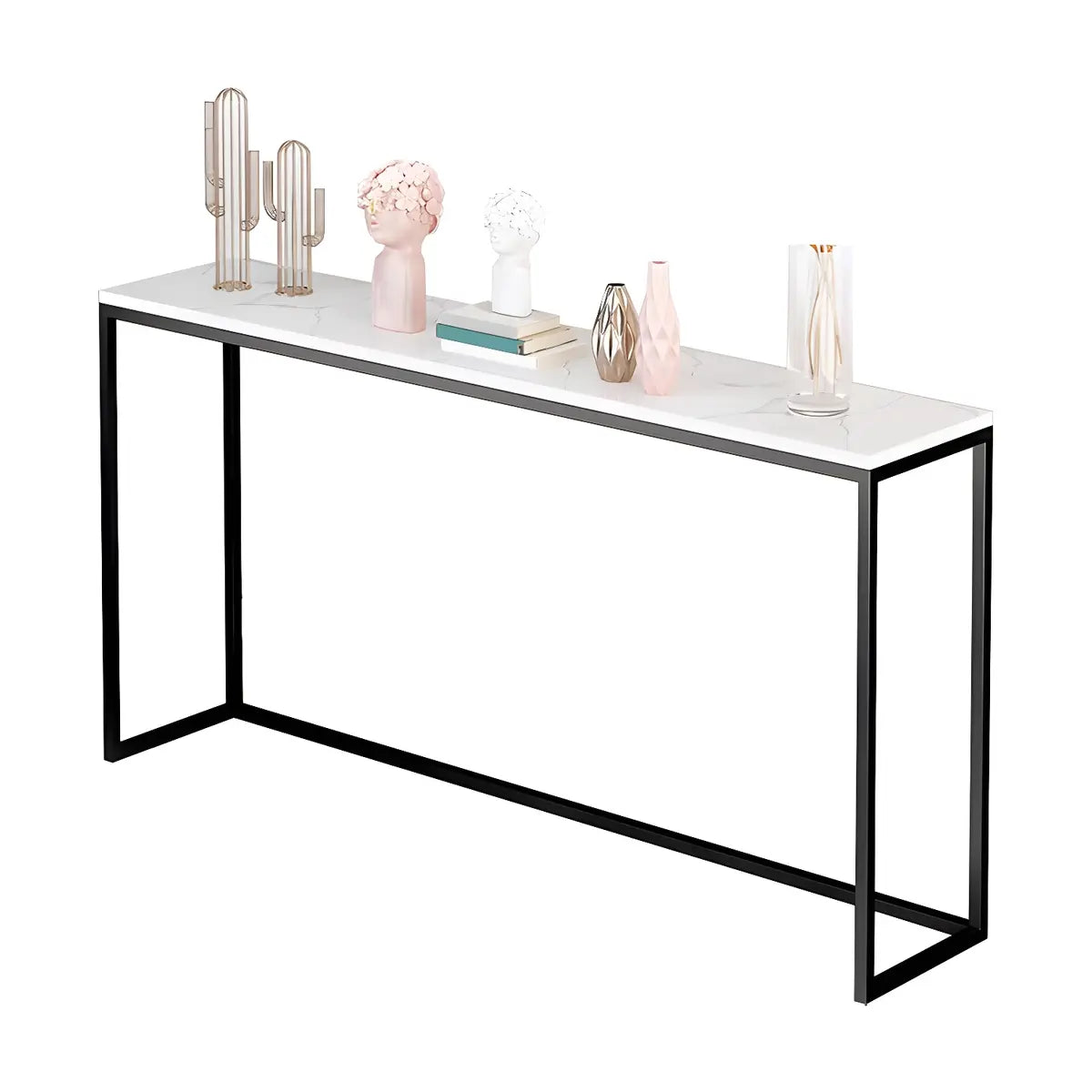 Minimalist Rectangular Marble Top White Console Table Image - 4