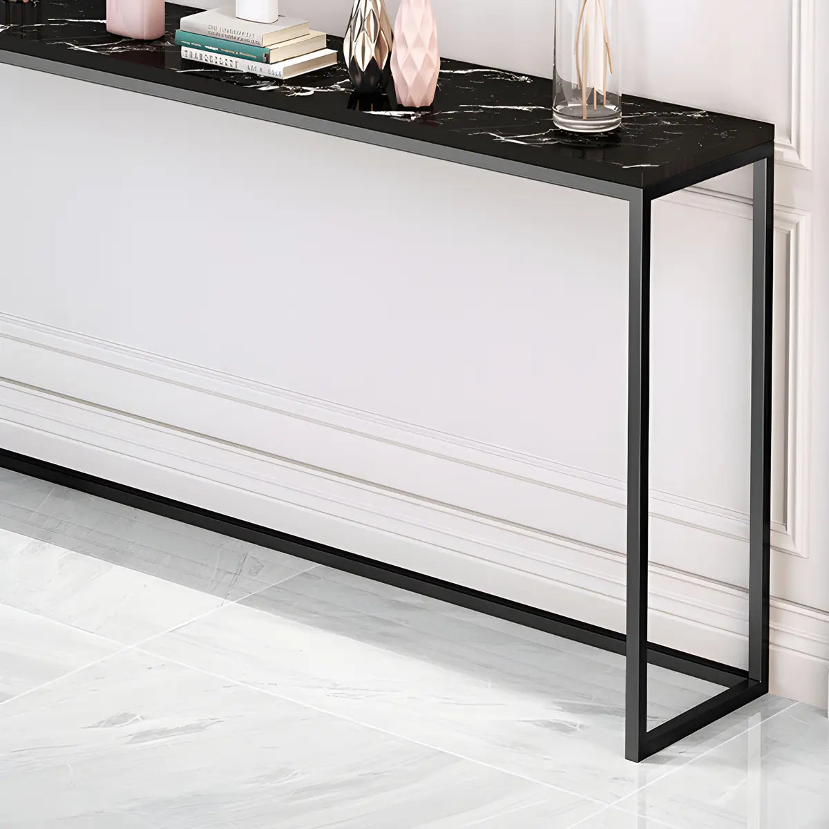 Minimalist Rectangular Marble Top White Console Table Image - 6