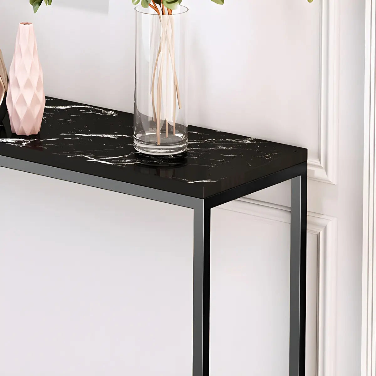 Minimalist Rectangular Marble Top White Console Table Image - 7