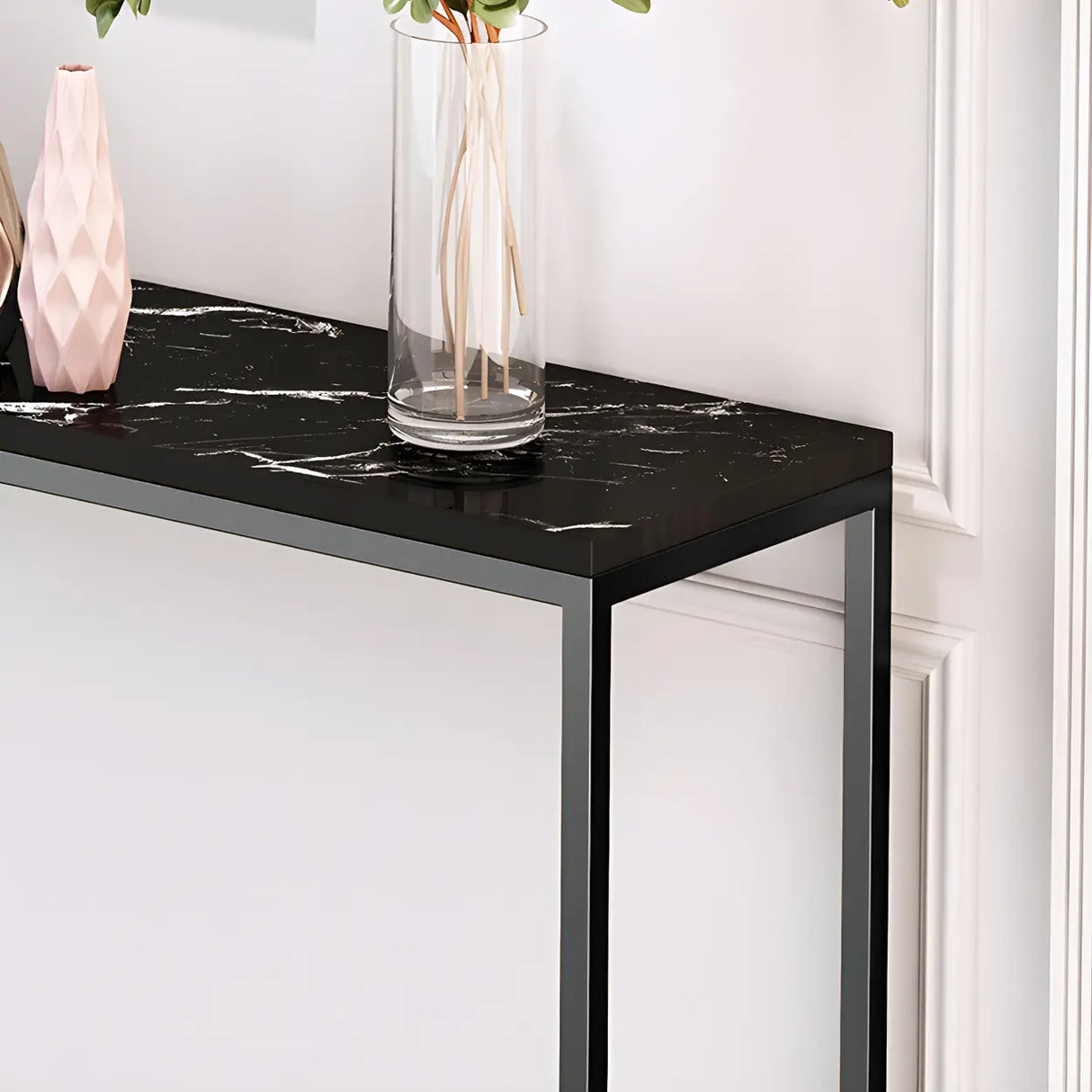 Minimalist Rectangular Marble Top White Console Table Image - 7