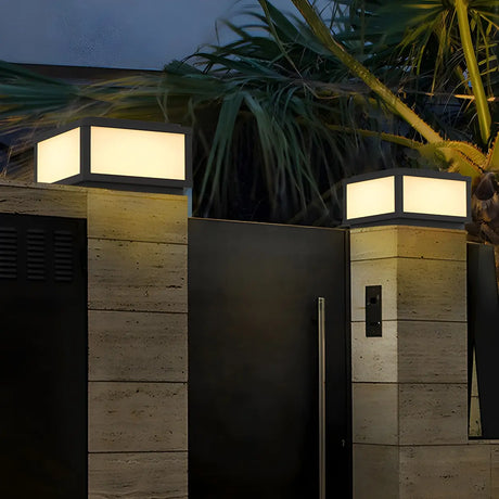 Minimalist Rectangular Metal Outdoor Post Lamp Black Image - 1