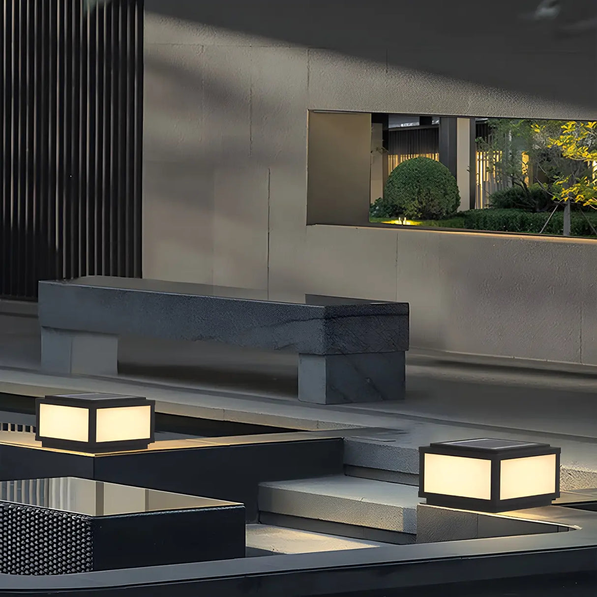 Minimalist Rectangular Metal Outdoor Post Lamp Black Image - 17