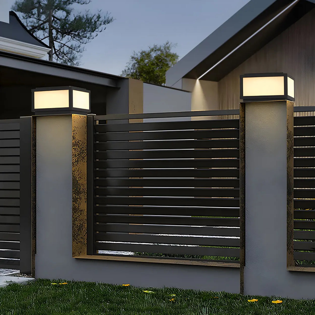 Minimalist Rectangular Metal Outdoor Post Lamp Black Image - 18