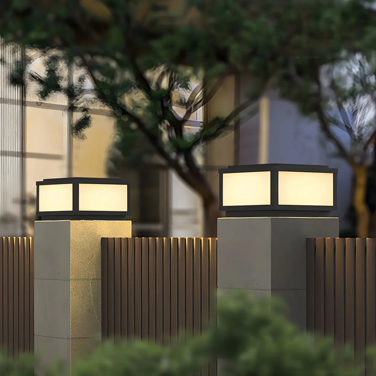 Minimalist Rectangular Metal Outdoor Post Lamp Black Image - 19