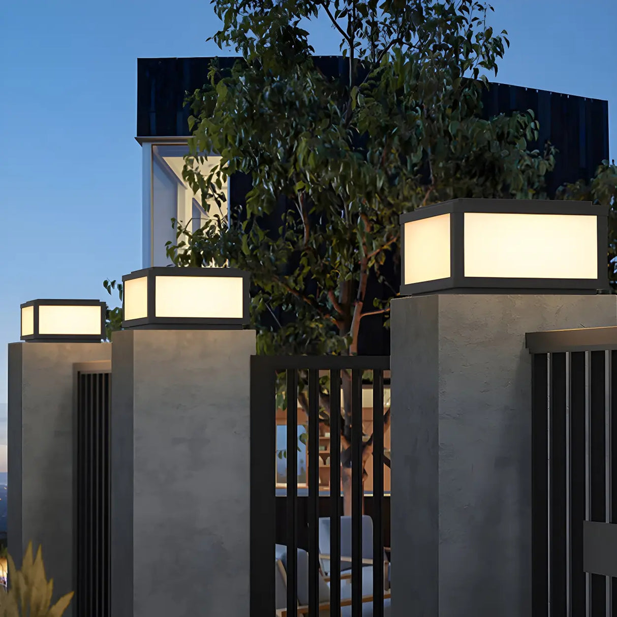 Minimalist Rectangular Metal Outdoor Post Lamp Black Image - 4