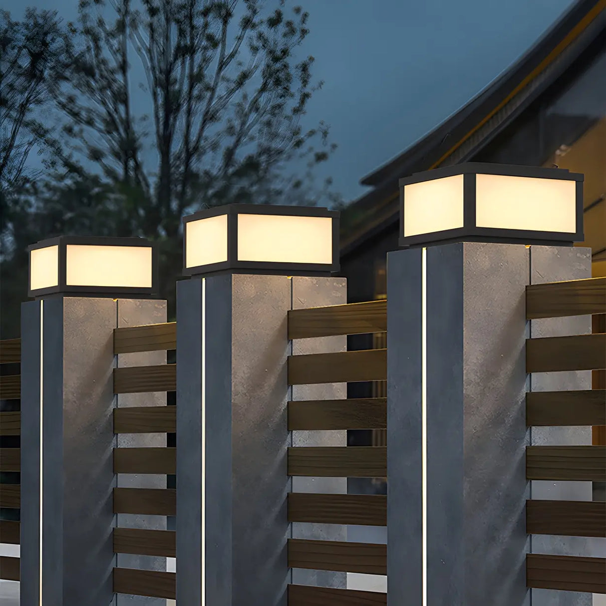 Minimalist Rectangular Metal Outdoor Post Lamp Black Image - 6