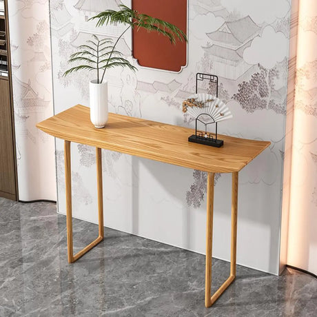 Minimalist Rectangular Oak Wood Sled Base Console Table Image - 1